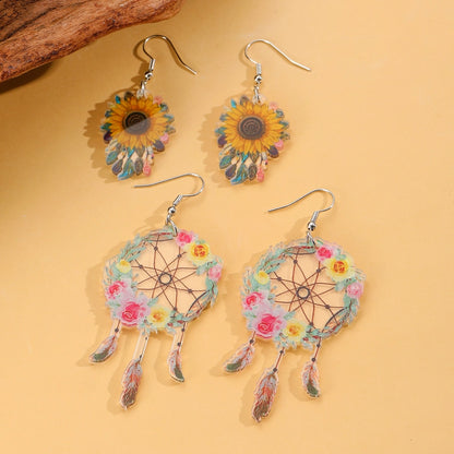 1 Pair Lady Pastoral Flower Arylic Drop Earrings