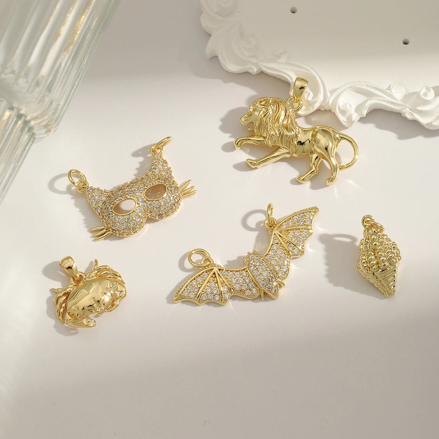 1 Piece 26.8MM Hole 3~3.9mm Copper Zircon 18K Gold Plated Lion Bat Mask Pendant Jewelry Accessories