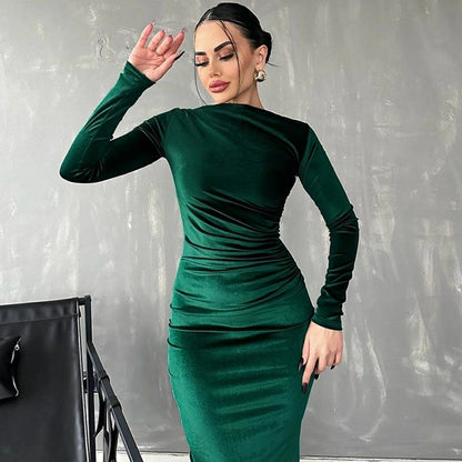 Women's Sheath Dress Casual Boat Neck Long Sleeve Solid Color Maxi Long Dress Daily