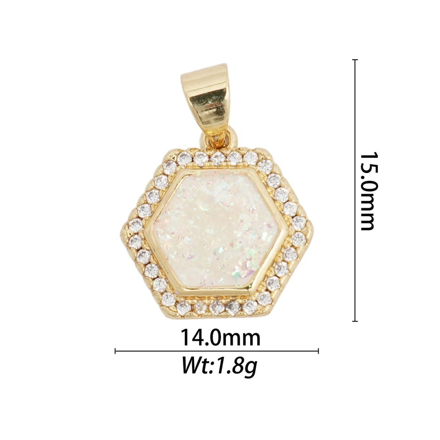 1 Piece Copper Zircon Hexagon Bear Planet Pendant