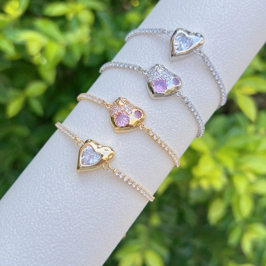 Copper Tennis Chain 18K Gold Plated Plating Inlay Heart Shape Zircon Bracelets