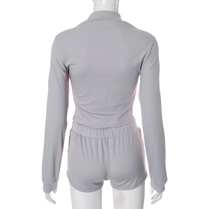 Daily Women's Streetwear Contrast Collar Spandex Polyester Twilled Satin Shorts Sets Shorts Sets