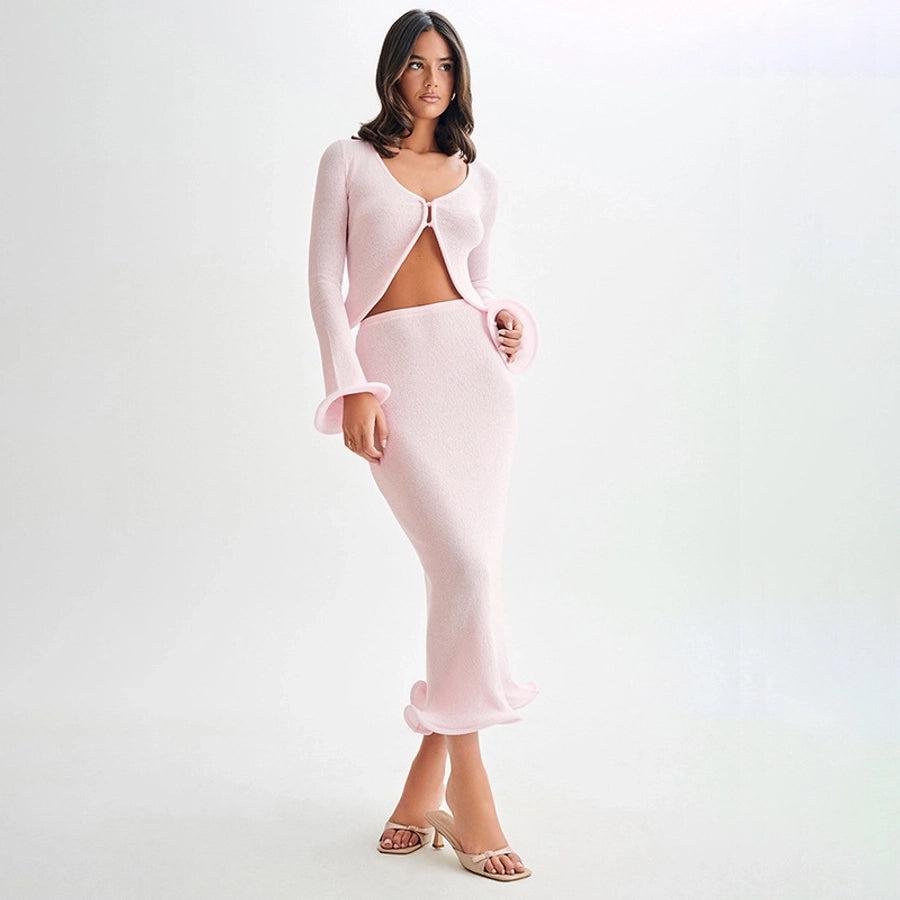 Daily Women's Streetwear Solid Color Spandex Polyester Skirt Sets Skirt Sets