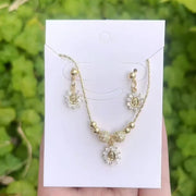 Virgin Oval Earrings and Necklace Set (Gold)