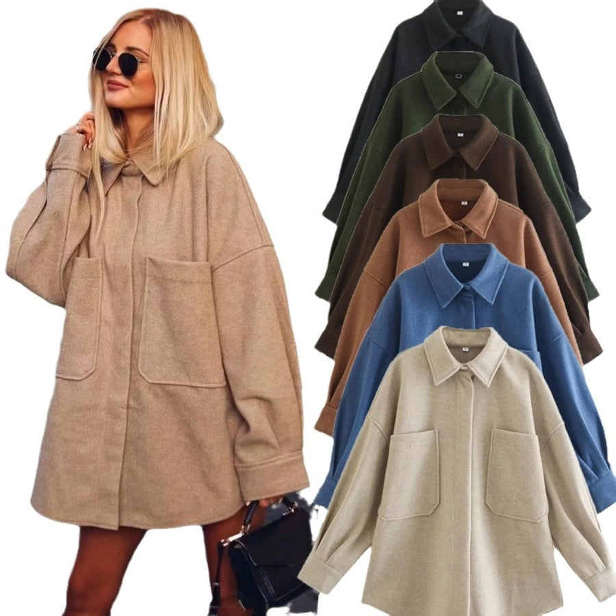 Women's Streetwear Solid Color Single Breasted Woolen Coat Woolen Coat