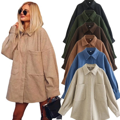Women's Streetwear Solid Color Single Breasted Woolen Coat Woolen Coat