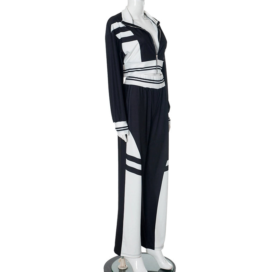 Daily Women's Streetwear Color Block Spandex Polyester Twilled Satin Pants Sets Pants Sets