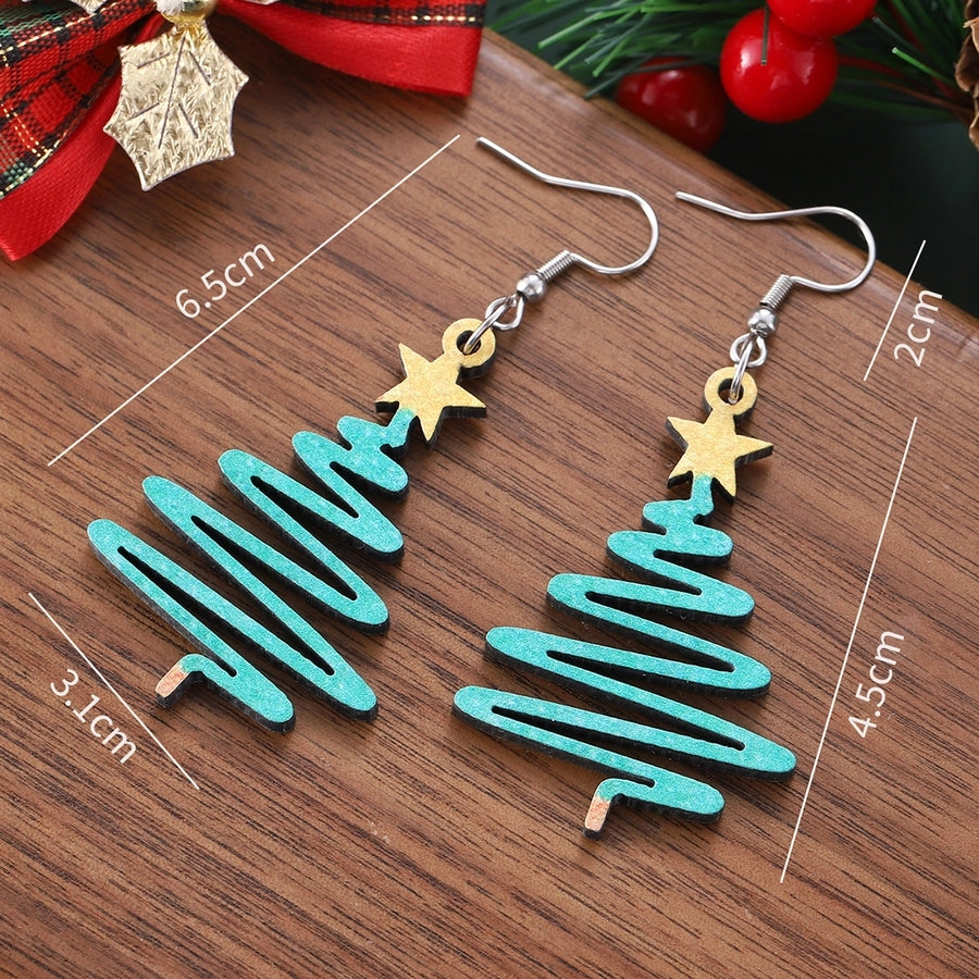 1 Pair Cute Retro Christmas Tree Wood Earrings