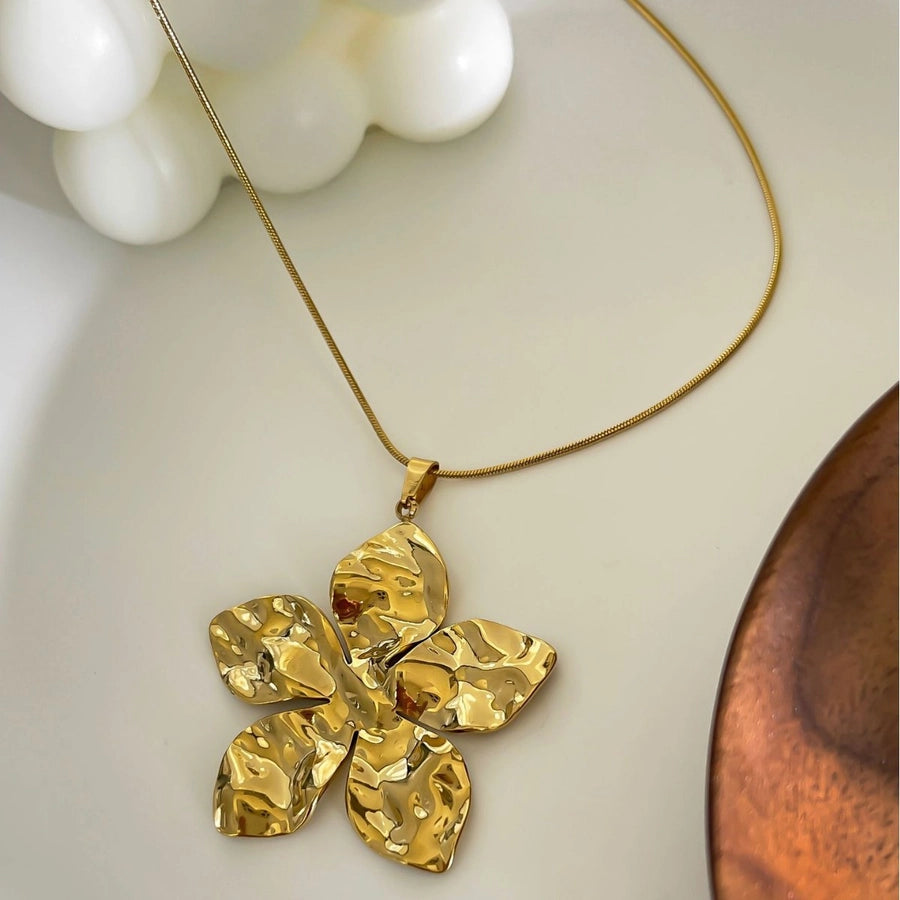 Jewelry Retro Flower 316L Stainless Steel  18K Gold Plated Pendant Necklace
