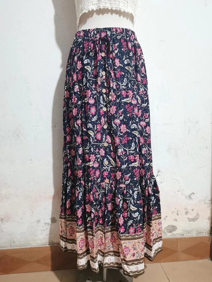 Summer Vacation Printing Polyester Maxi Long Dress Skirts