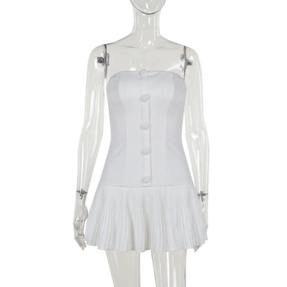 Women's White Dress Elegant Sexy Strapless Backless Sleeveless Solid Color Above Knee Holiday