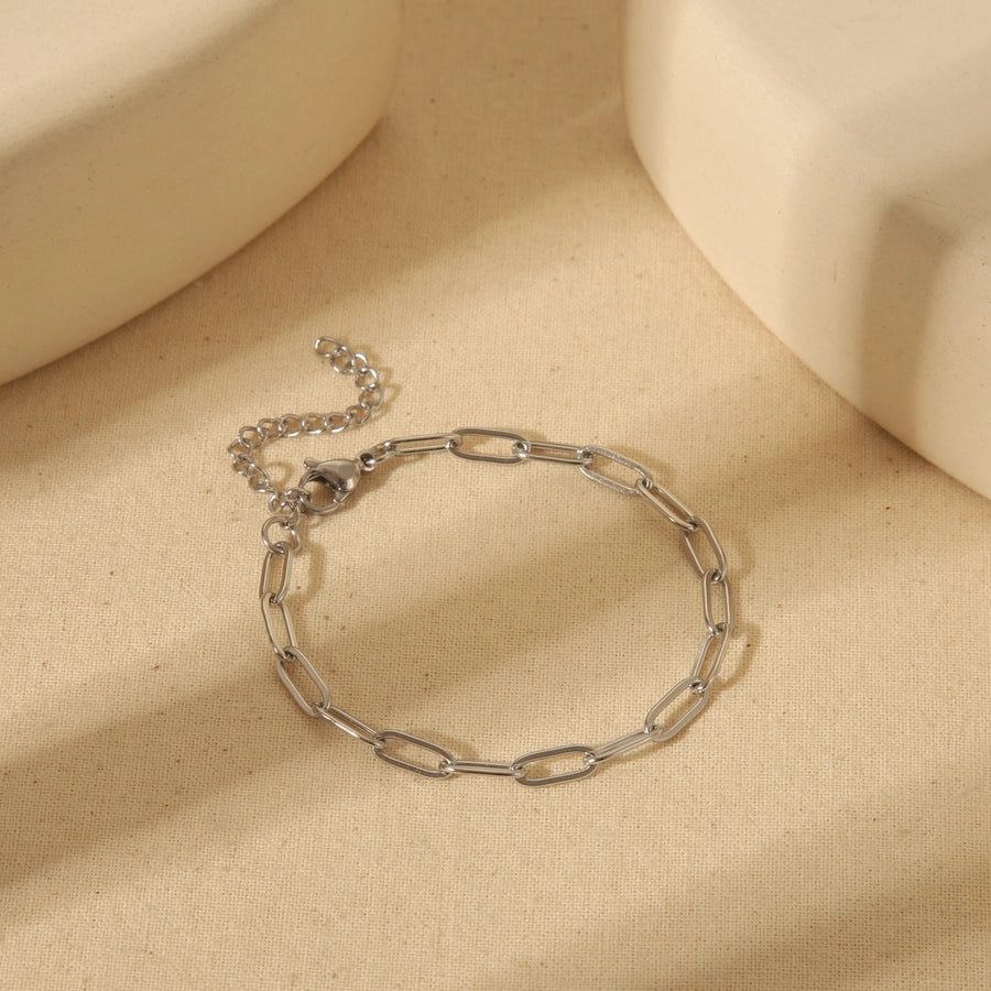 Original Design Simple Style Solid Color 304 Stainless Steel Paperclip Chain Bracelets In Bulk