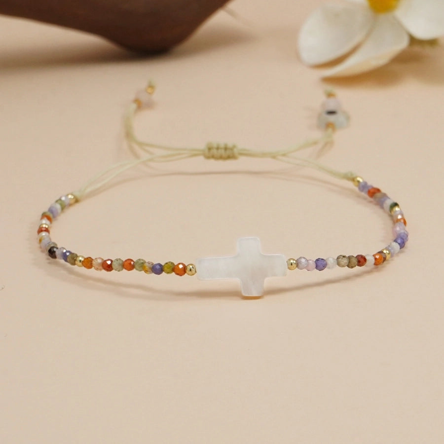 Simple Style Cross Eye natural stone Wax line Shell  String Bracelets