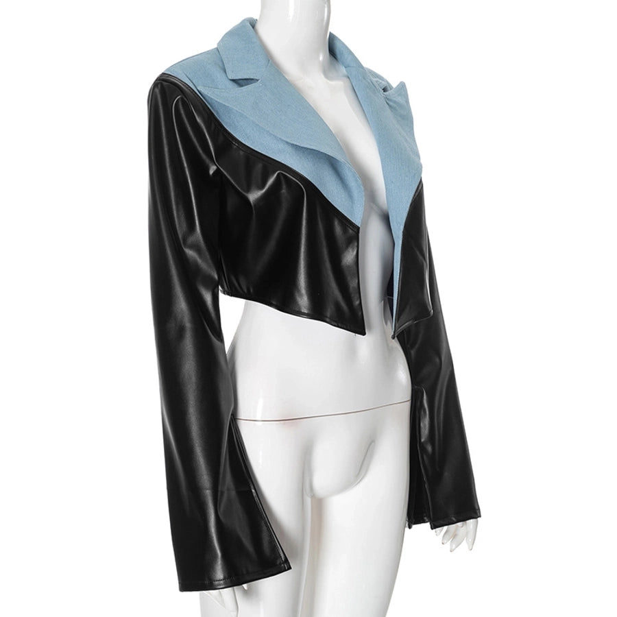 Women's Streetwear Color Block Zipper Coat Casual Jacket