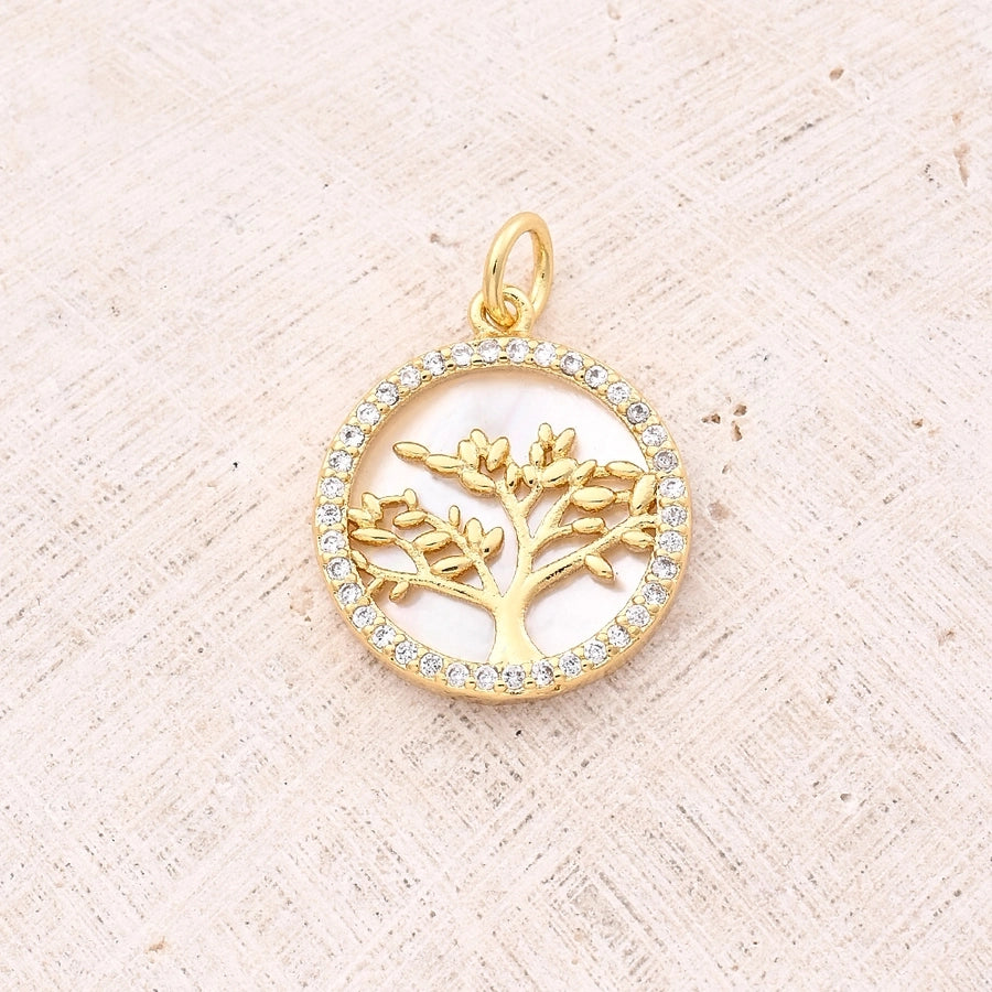 1 Pc/Package 17.5x15.5mm Hole 3~3.9mm Copper Shell 18K Gold Plated White Gold Plated Round Letter Life Tree Polished Pendant Jewelry Accessories
