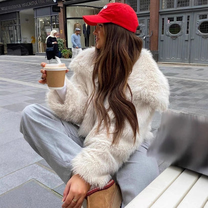 Women's Elegant Solid Color Coat Faux Fur Coat