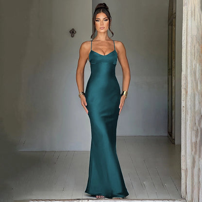 Women's Sheath Dress Sexy U Neck Backless Sleeveless Solid Color Maxi Long Dress Holiday