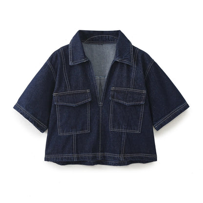 Daily Women's Simple Style Classic Style Solid Color Denim Pocket Skirt Sets Skirt Sets