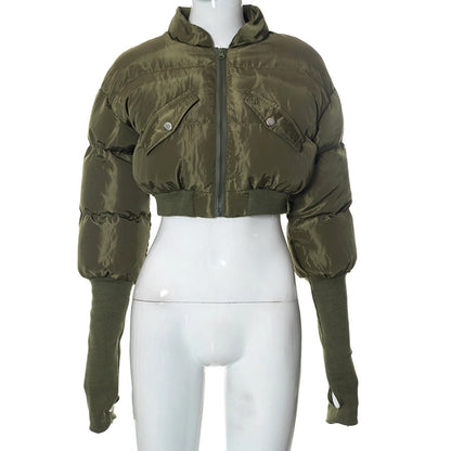 Women's Streetwear Solid Color Zipper Coat cotton clothes
