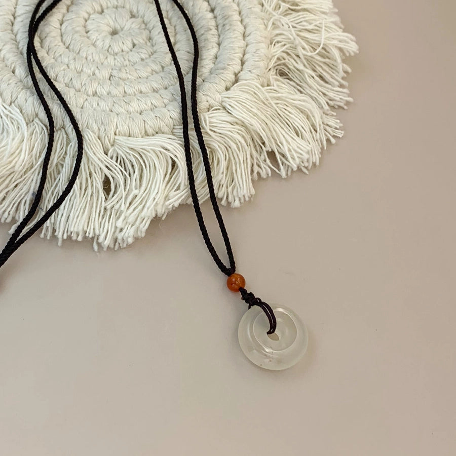 Simple Style Round Jade rope Woven Chain Pendant Necklaces