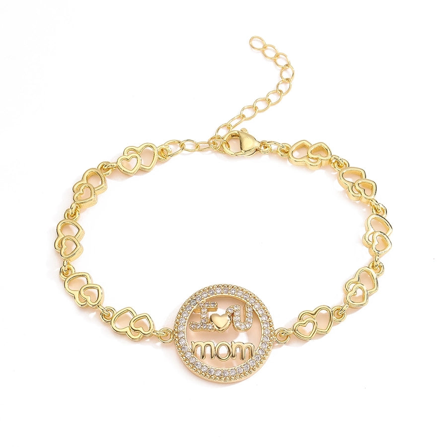 Jewelry Simple Style Commute Letter Heart Shape Copper Zircon Plating Inlay Bracelets