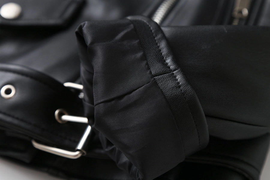 Women's Preppy Style Solid Color Zipper Leather Jacket Casual Jacket