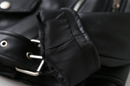 Women's Preppy Style Solid Color Zipper Leather Jacket Casual Jacket