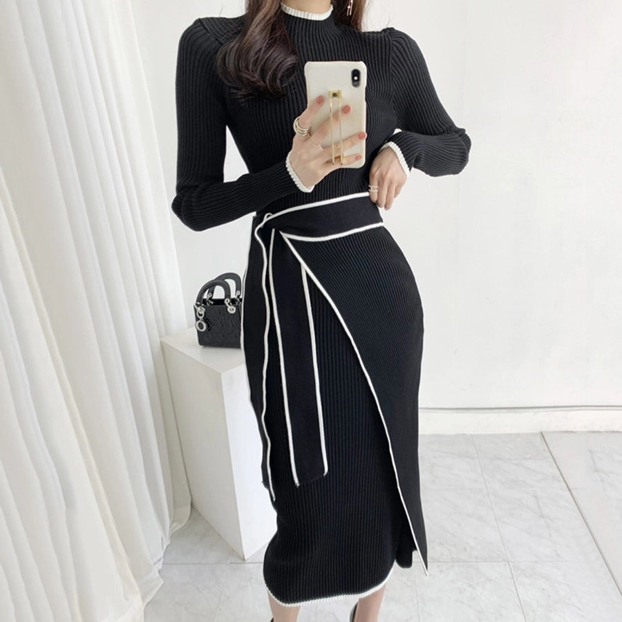 Women's Sheath Dress Vacation Simple Style Round Neck Long Sleeve Contrast Collar Maxi Long Dress Holiday