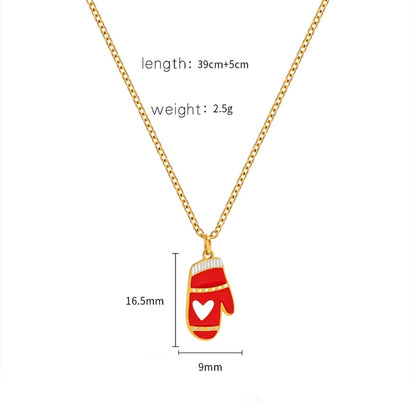 Jewelry Cute Christmas Hat Christmas Tree Christmas Socks Titanium Steel 18K Gold Plated Plating Pendant Necklace