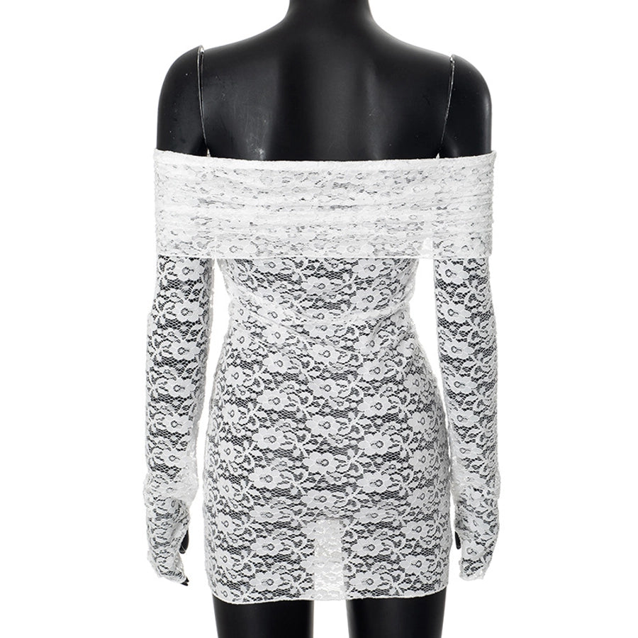 Women's Hip skirt Sexy Boat Neck Long Sleeve Solid Color Above Knee Masquerade