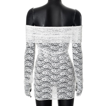 Women's Hip skirt Sexy Boat Neck Long Sleeve Solid Color Above Knee Masquerade