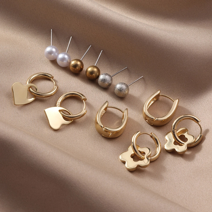 6 Pairs Simple Style Heart Shape Flower Alloy Earrings Ear Studs