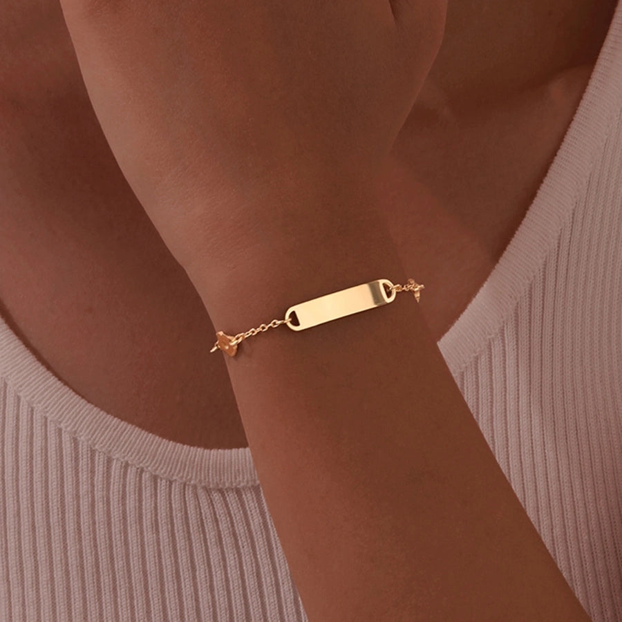 Basic Flower 304 Stainless Steel 18K Gold Plated cable chain ID Bracelet Bracelets In Bulk Stainless Steel Bracelets