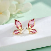 Silver Needle: Pink Dripping Small Butterfly Ear Studs