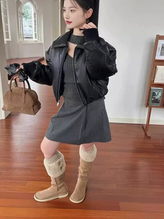 Women's Streetwear Solid Color Zipper Coat cotton clothes
