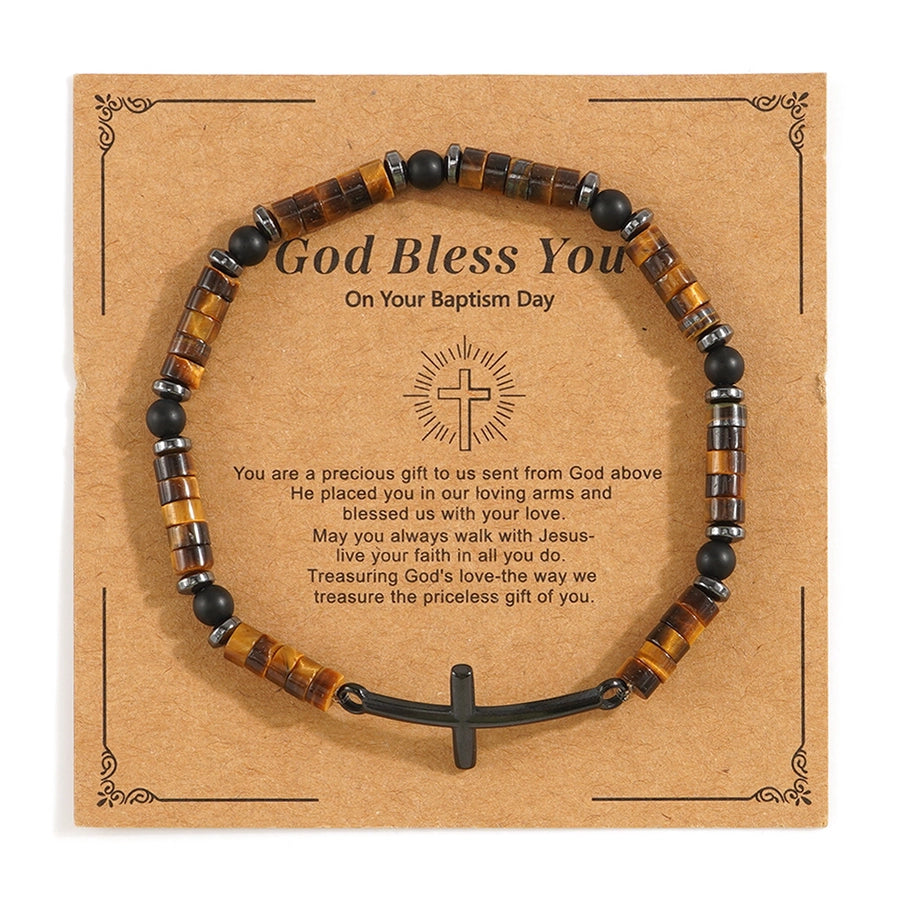 Casual Cross Semi-precious stone Tiger Eye Iron Gall Stone  Bracelets In Bulk Natural Stone Bracelet