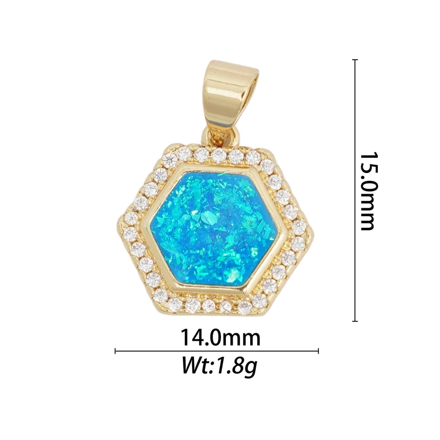 1 Piece Copper Zircon Hexagon Bear Planet Pendant