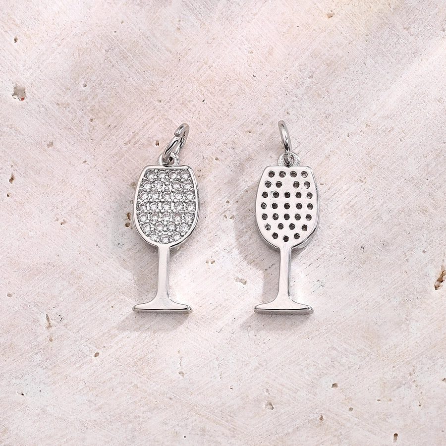 1 Pc/Package 14x7mm 18x11mm 21x9mm Hole 3~3.9mm Copper Zircon White Gold Plated Wine Glass Wine Bottle Polished Pendant Jewelry Accessories