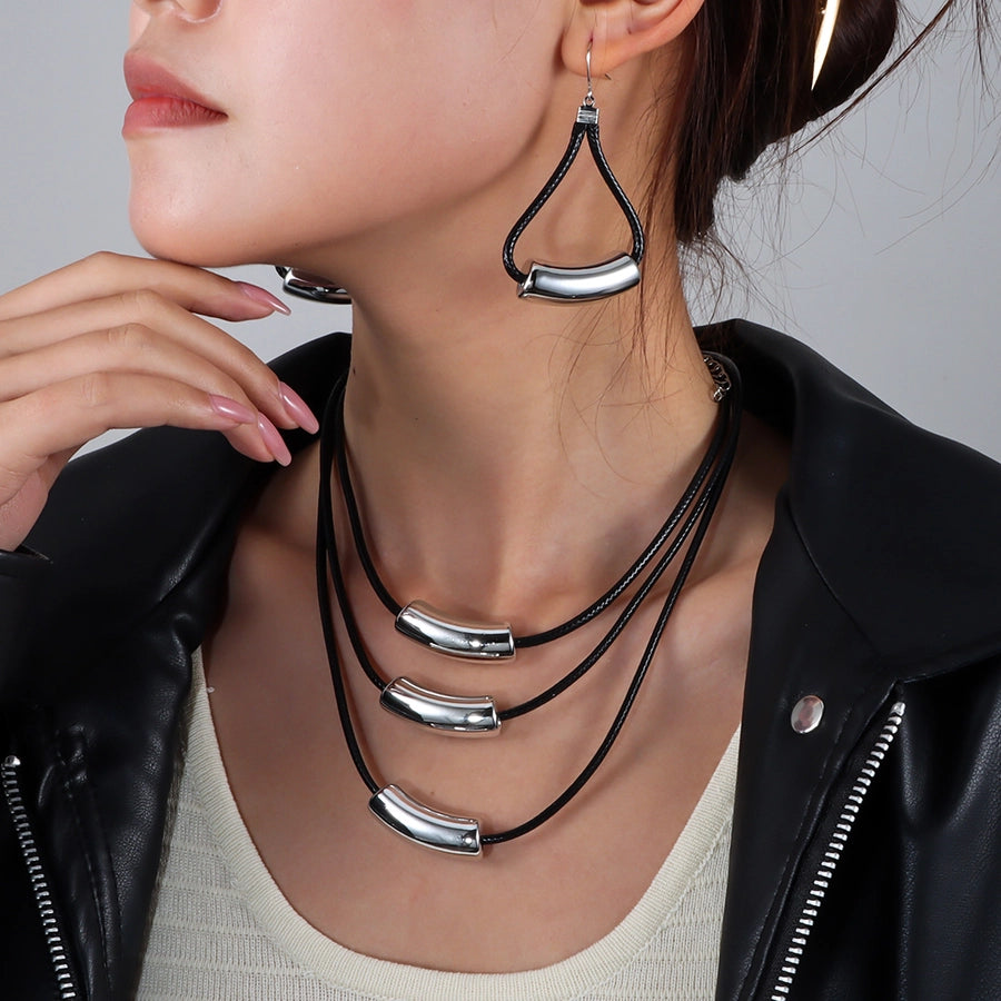 Retro Punk Geometric Arylic rope Woven Chain Layered Necklaces