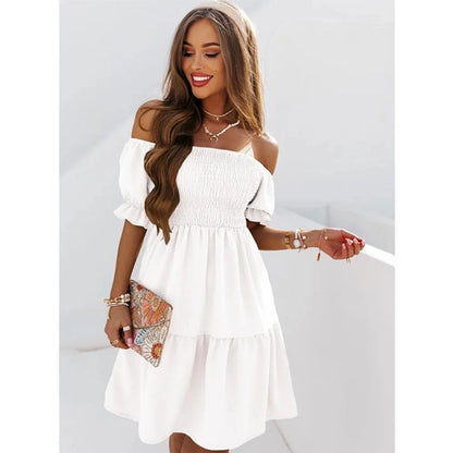 women's a-line skirt fashion boat neck patchwork short sleeve solid color above knee daily