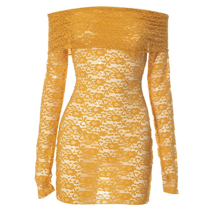 Women's Hip skirt Sexy Boat Neck Long Sleeve Solid Color Above Knee Masquerade