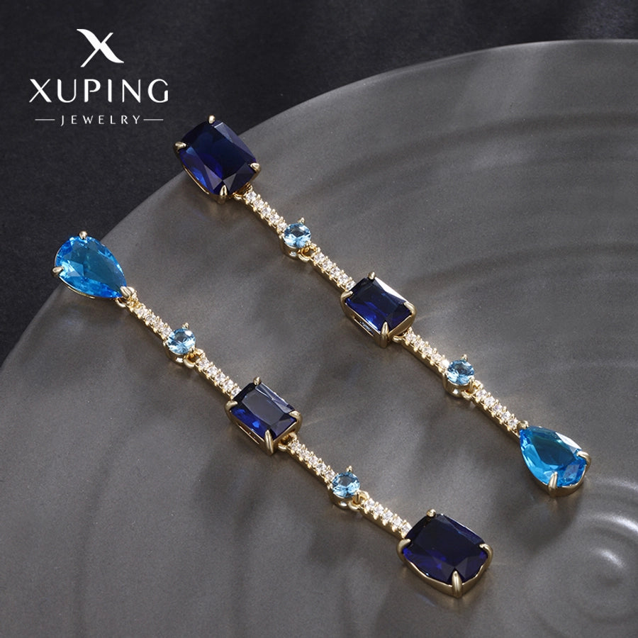 1 Pair Elegant XUPING Geometric Plating Inlay Copper Artificial Gemstones 18K Gold Plated Drop Earrings