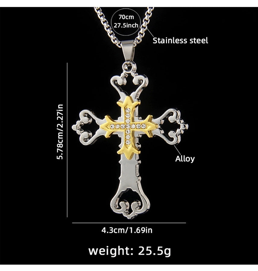 Hip-Hop Simple Style Cross 201 Stainless Steel Alloy Inlay Unisex Pendant Necklace