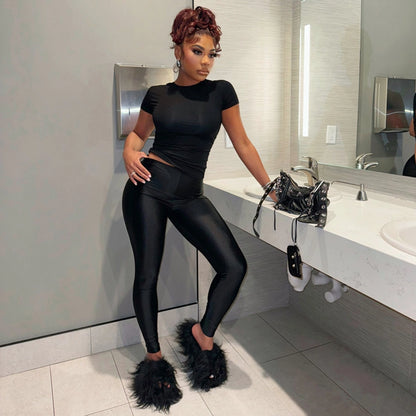 Daily Women's Streetwear Solid Color Spandex Polyester Pants Sets Pants Sets