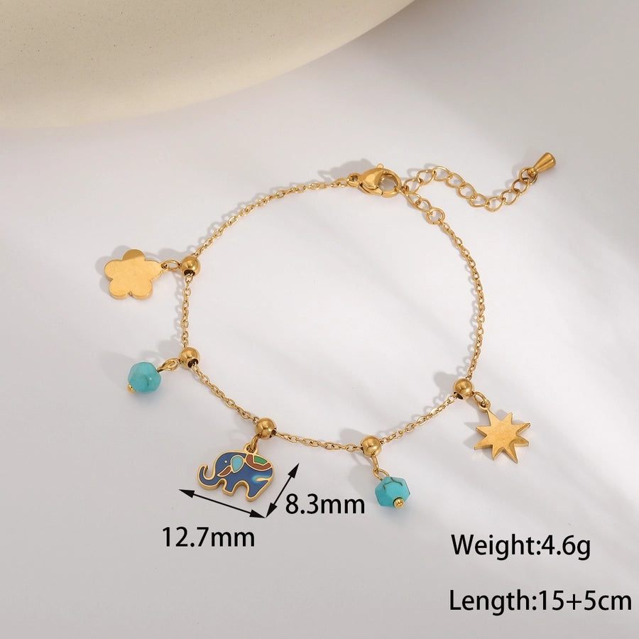 Jewelry Sweet Simple Style Floral 304 Stainless Steel Imitation Pearl Imitating stone 18K Gold Plated Inlay Jewelry Set