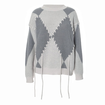 Women's Sweater Long Sleeve Sweaters & Cardigans Tie Streetwear Plaid