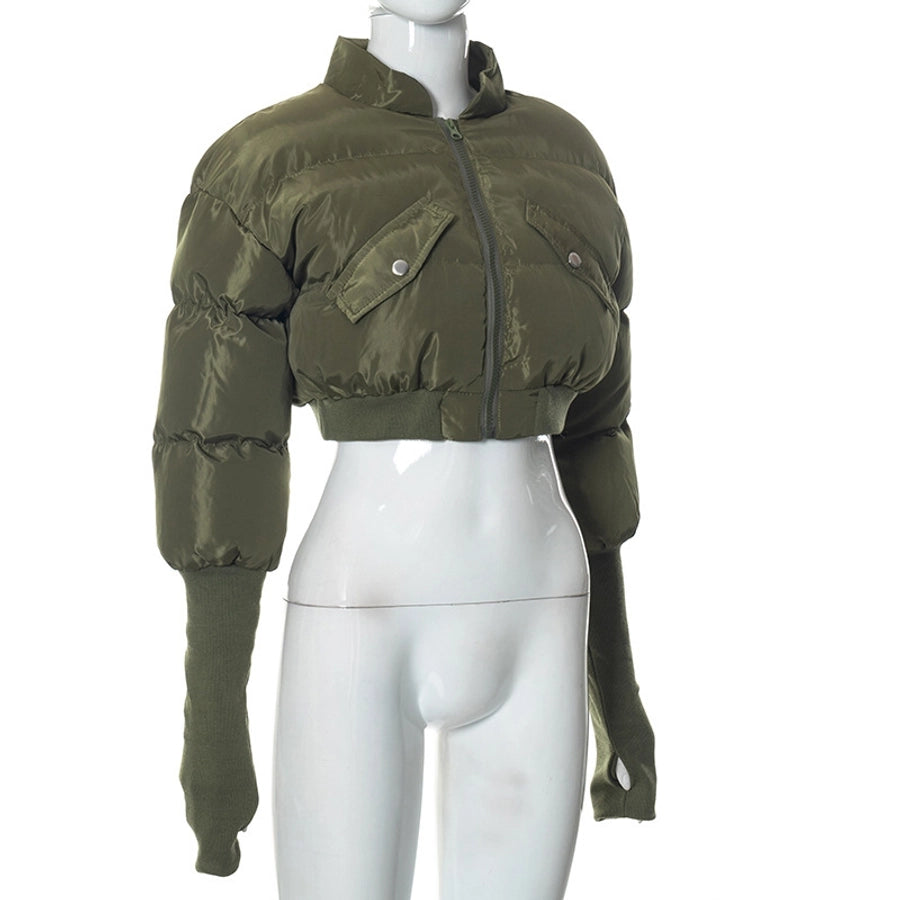 Women's Streetwear Solid Color Zipper Coat cotton clothes