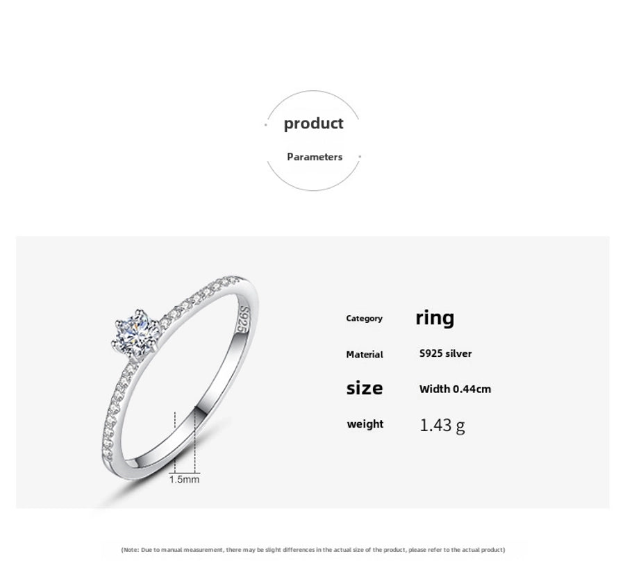 s925 Sterling Silver Ring Women's Korean Jewelry Simple Single Diamond Micro-inlaid Ring Small Fresh Closed Ring Live Explosions