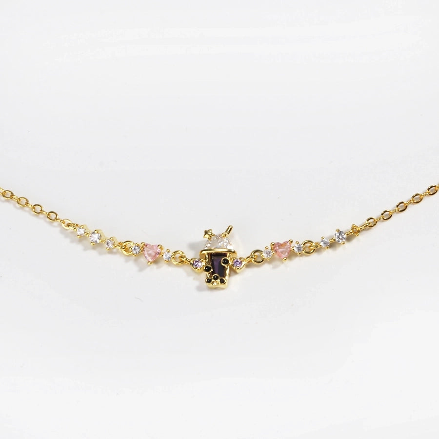 Jewelry Cute Sweet Simple Style Drink Copper Zircon 18K Gold Plated White Gold Plated Bracelets