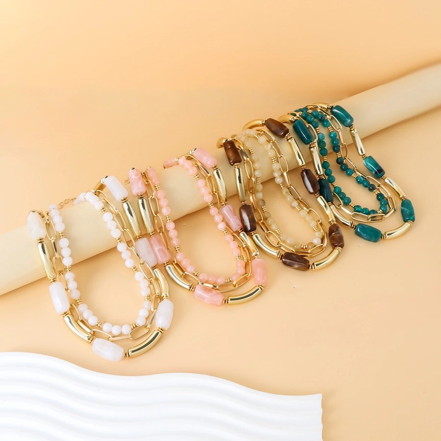 Retro Geometric Arylic Alloy Beaded Chain Paperclip Chain Layered Necklaces